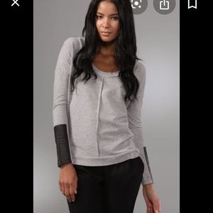 Corson gray sweatshirt leather sleeve top EUC